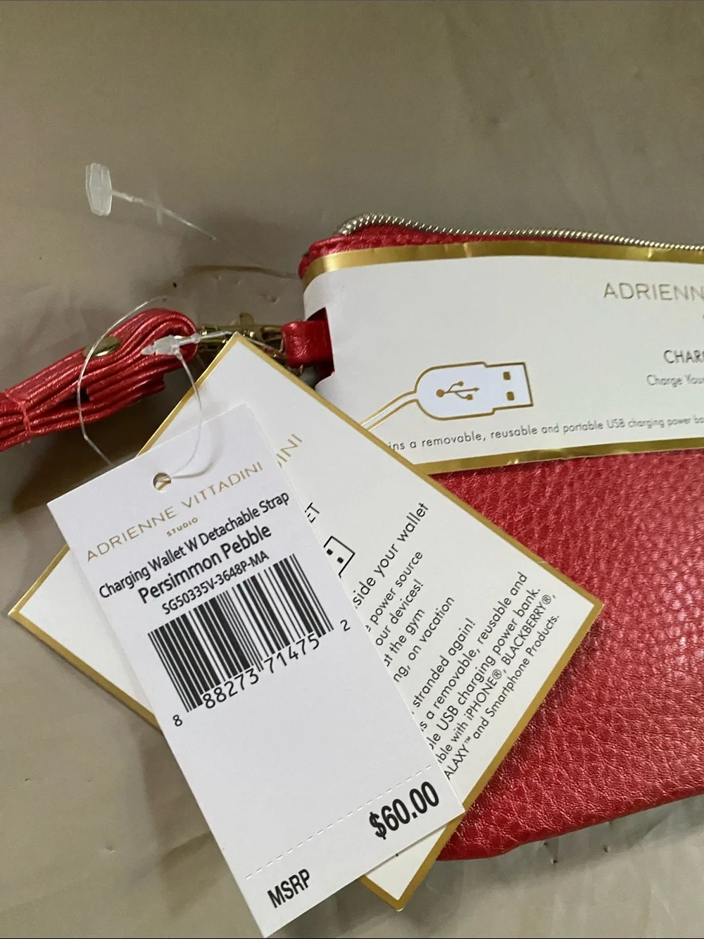 Adrienne Vittadini Red and Gold Charging Wallet
